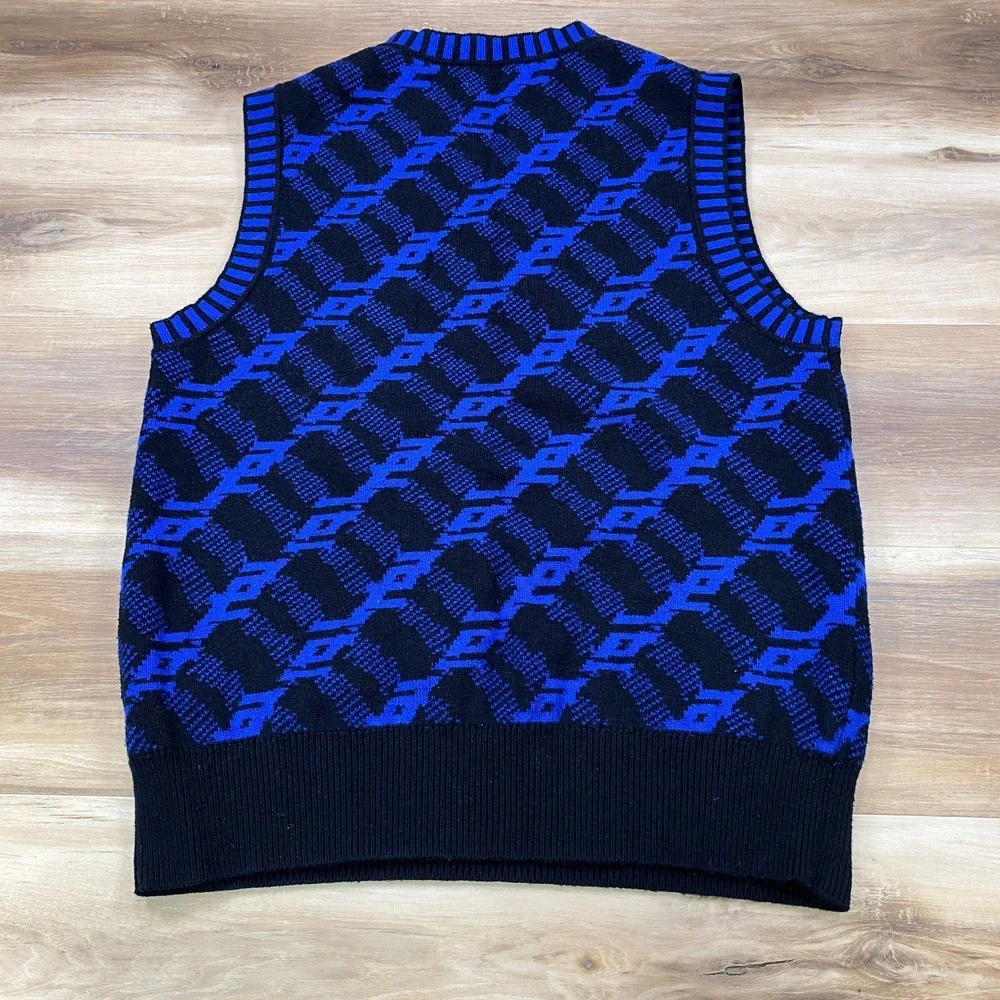 COS Sweater Vest Mens M Geometric Jacquard Cotton Wool Regular Blue Black Modern